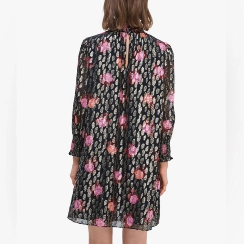 Kate Spade Rose Garden Clip metallic Floral Black long sleeve shimmer Dress
